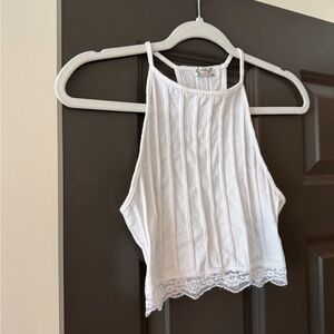 Free People White Lace Hem Tank Top